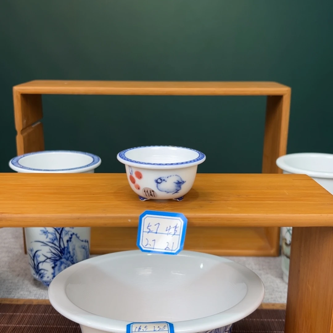 陶福利手工青花小呆鸟豆盆