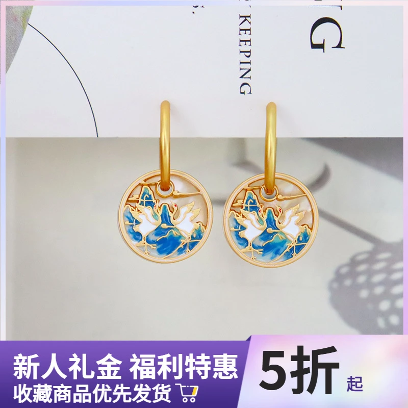 黄铜耳饰 气质复古国风时尚百搭古风小众简约精致烧蓝银镀手工古