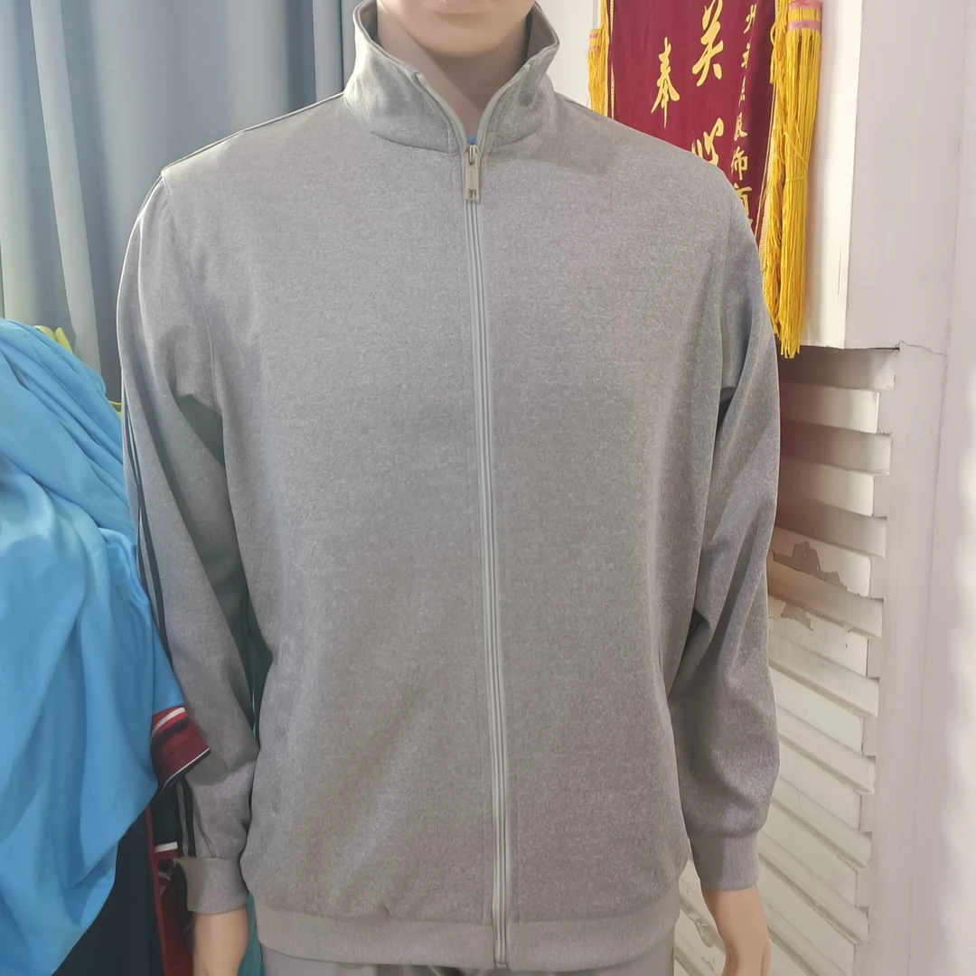 秋季男士薄款时尚加绒运动开衫灰色立领卫衣透气拉链