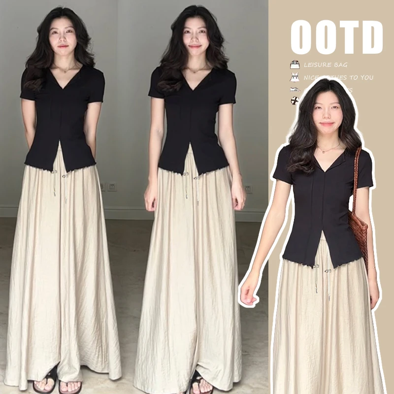 时尚孕妇夏季新款禅意风修身设计感上衣＋裤裙子洋气两件套套装