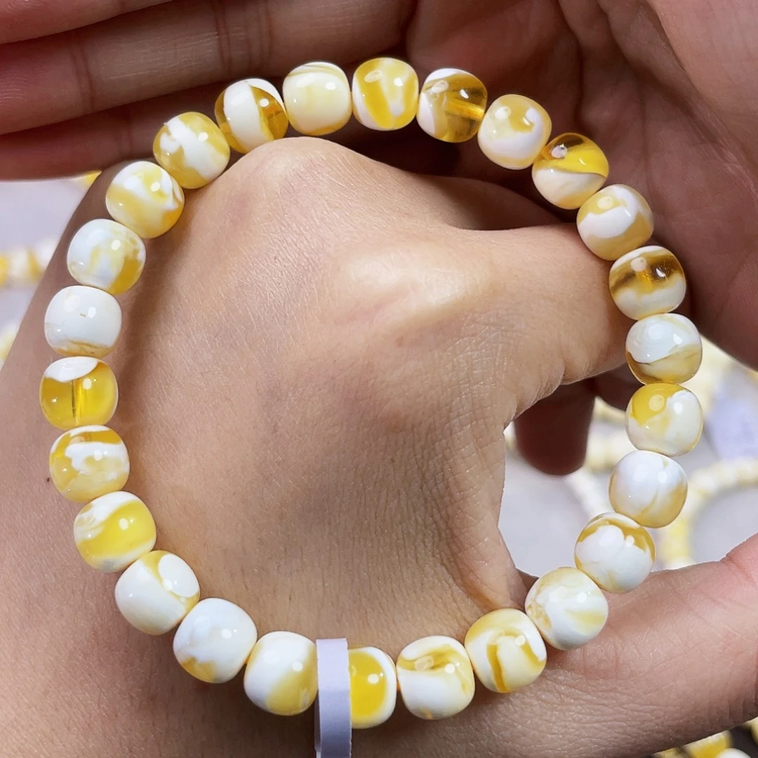 琥珀未镶嵌裸石8金瓷白