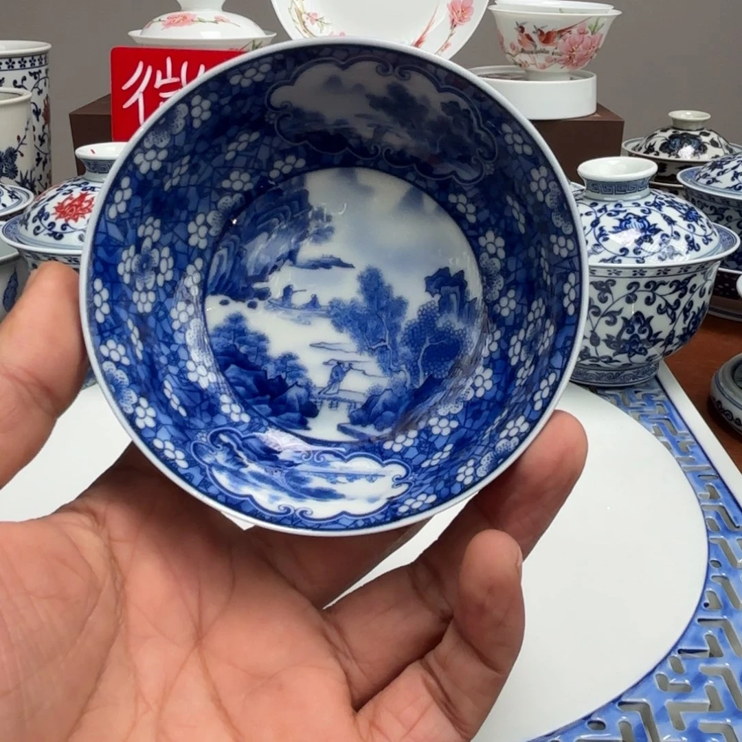 摆件陶微瑕冰梅山水普洱杯景德镇发货