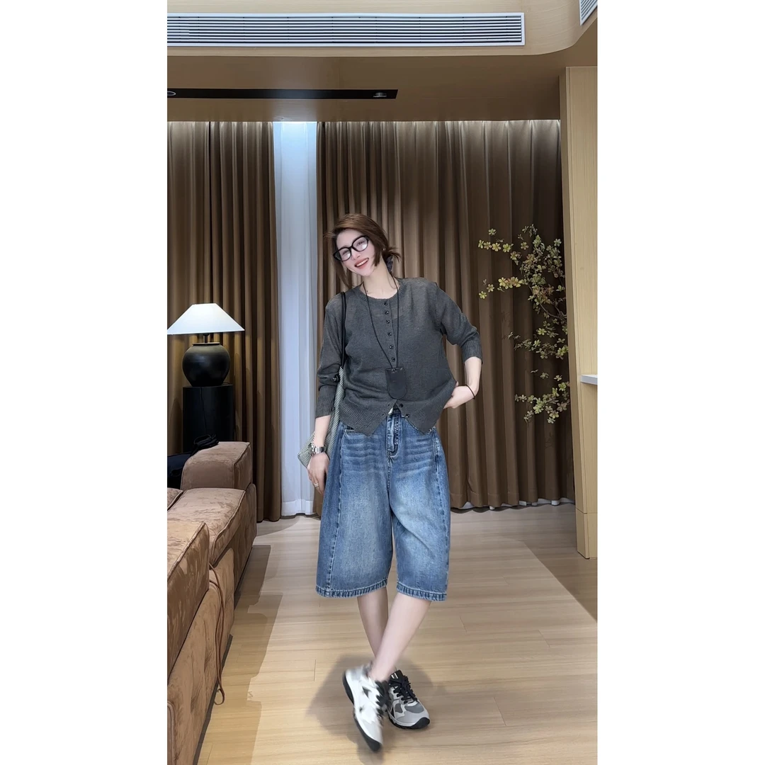 2025春夏小众设计极简风宽松百搭长袖针织衫 2504C1681