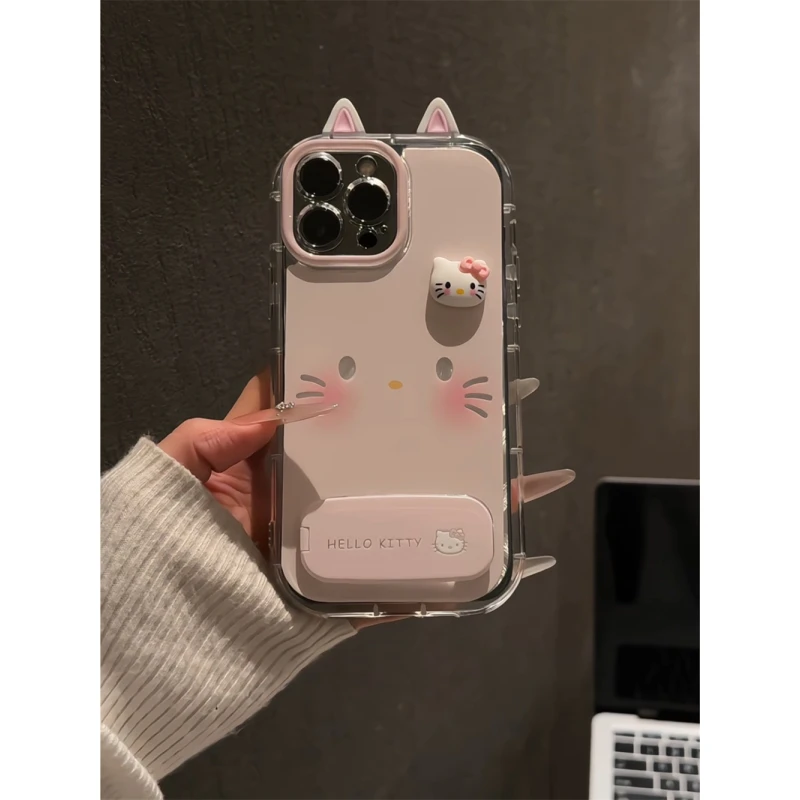 腮红kt猫适用苹果16pro泡芙手机壳iPhone15羽纱华为p防摔小米oppo