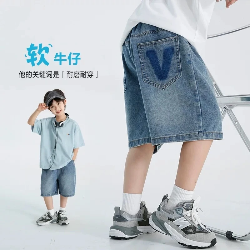 男童牛仔短裤夏季宽松薄款中大童五分裤潮酷裤子儿童牛仔裤韩版