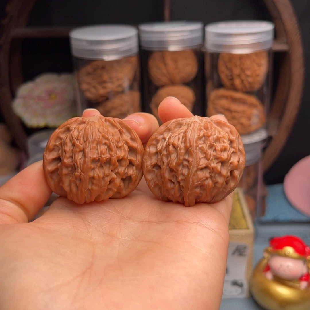 文玩核桃把件磨盘 40-38-34红油皮