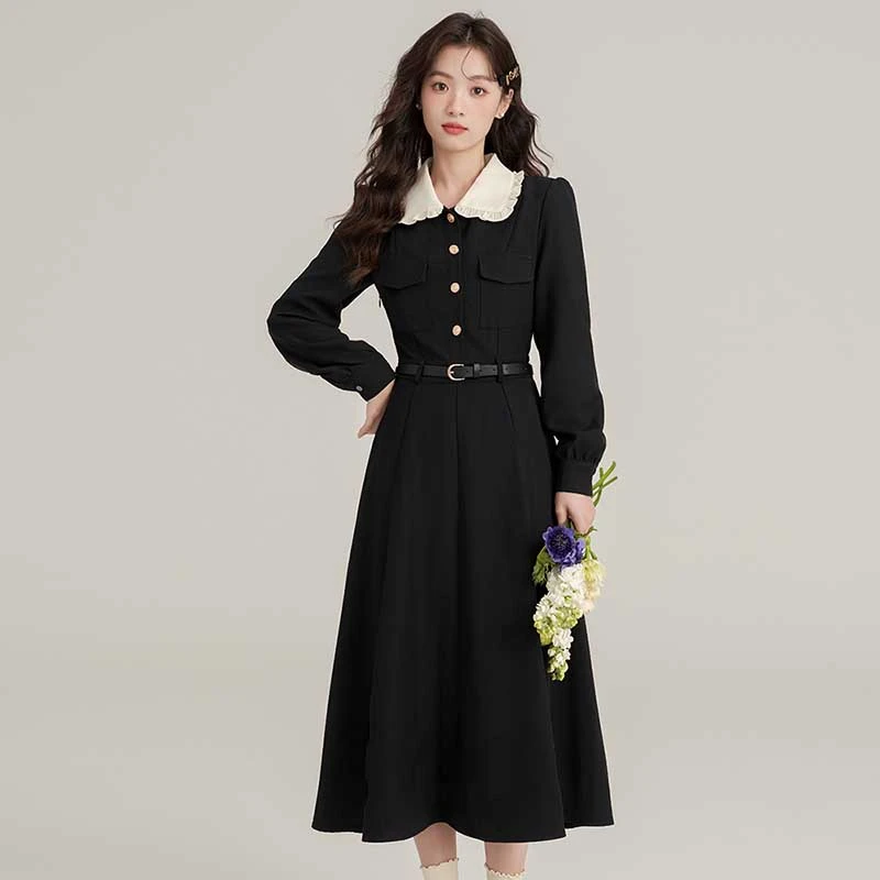【送腰带】法式小香风连衣裙新款教资面试服气质收腰显瘦长裙D0675