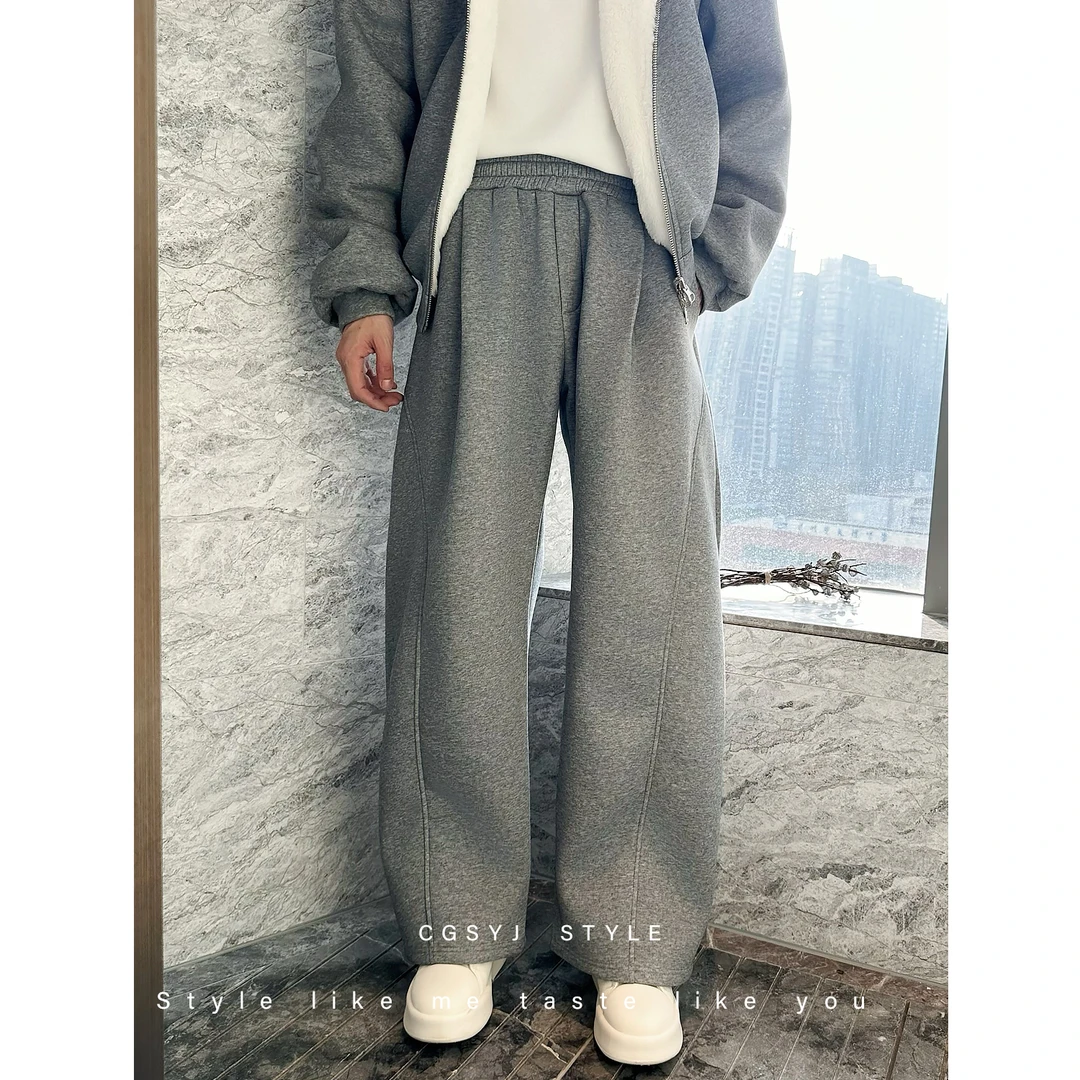 冬季加绒休闲裤男潮宽松弯刀裤长裤加厚保暖裤子韩版
