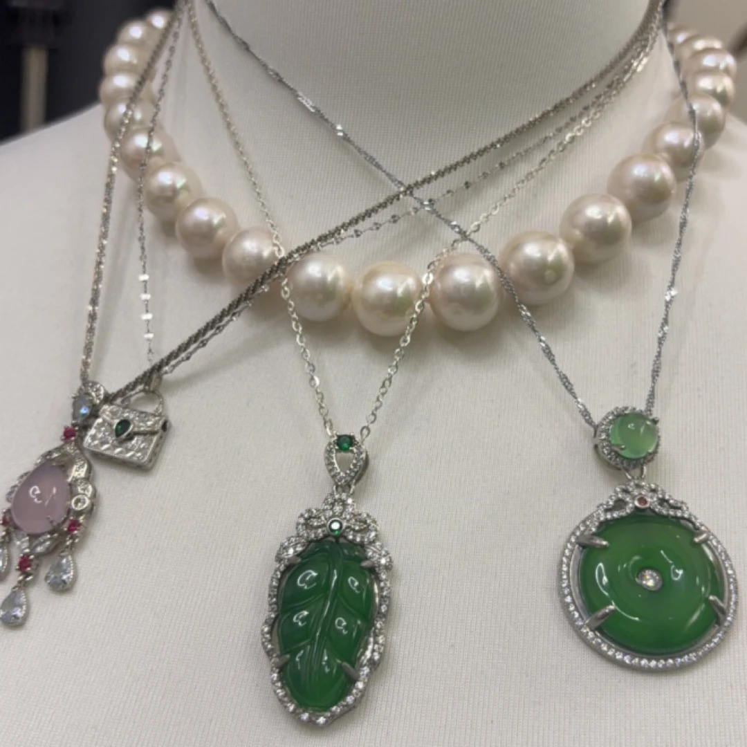 银镶玉髓项链（珍珠不卖，三个款备注左起1.2.3）