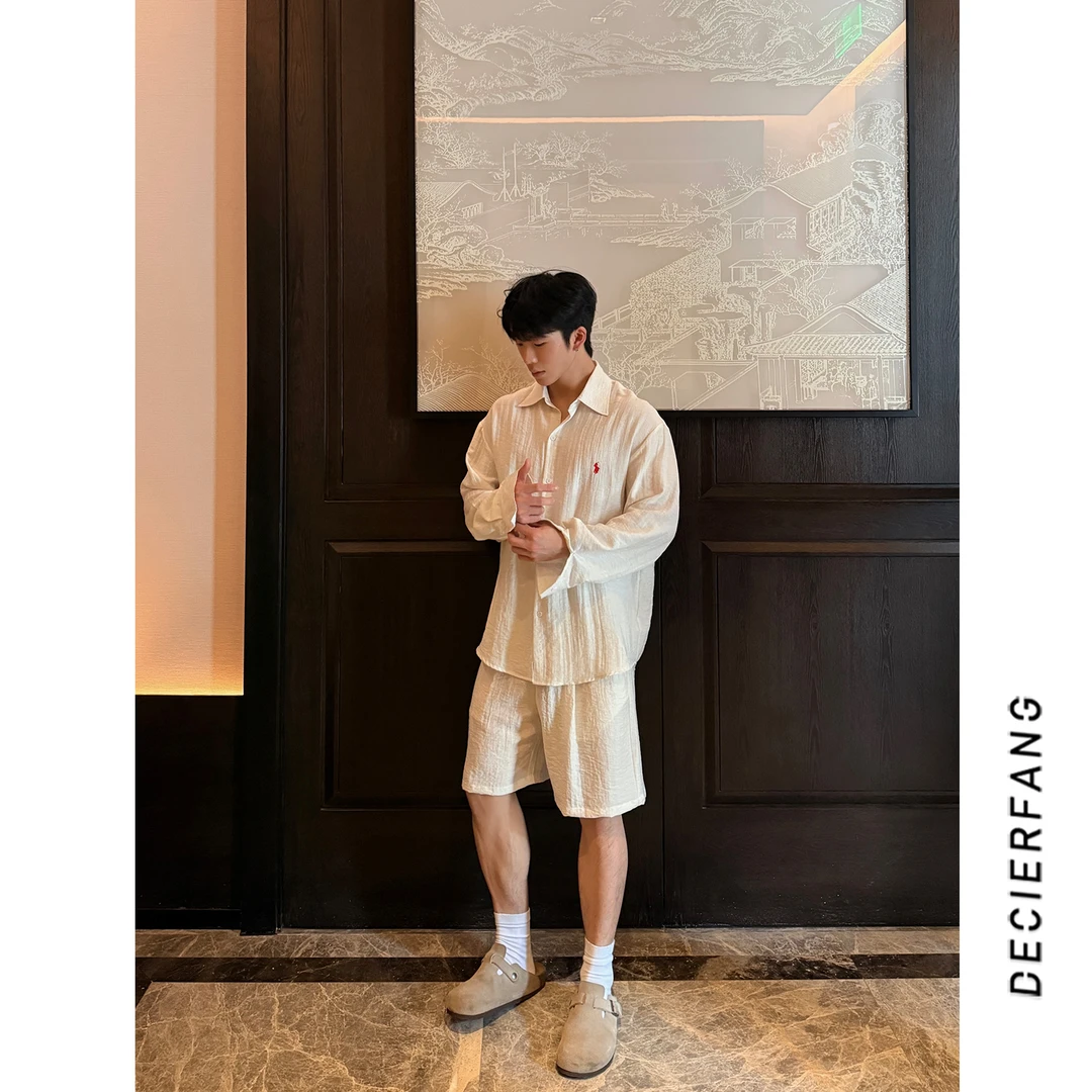 【HAIDAN】 25ss 夏季松弛感老钱风慵懒亚麻长袖衬衫套装休闲宽松