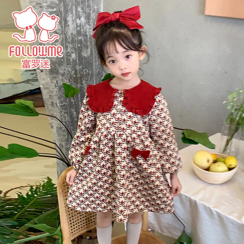 富罗迷婴幼花边大翻领长袖碎花裙春秋季连衣裙FB3C912L