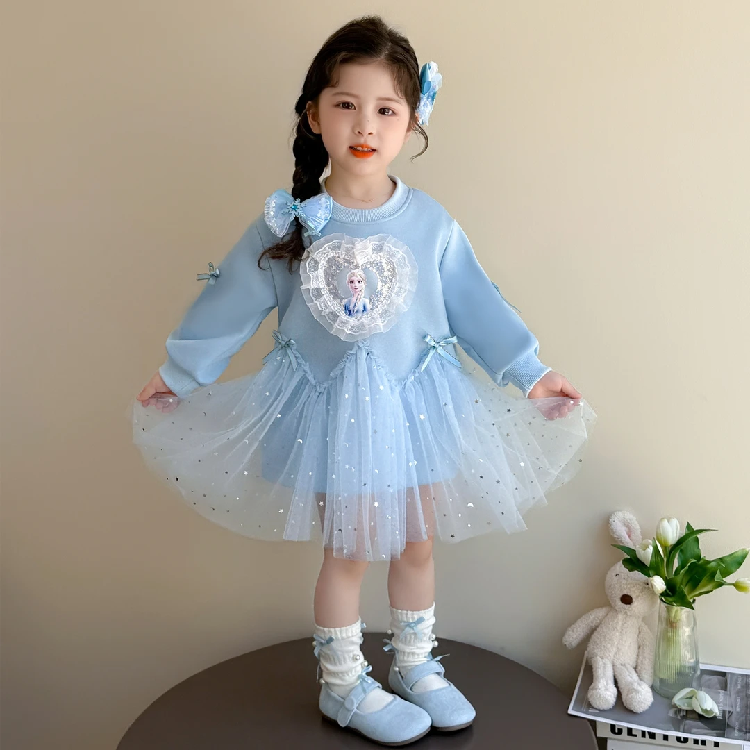 艾莎女童连衣裙秋装2025新款洋气儿童公主裙宝宝休闲卫衣裙春秋季