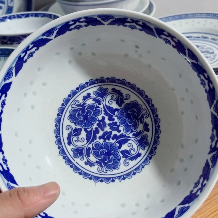 青花玲珑7寸面牡丹花