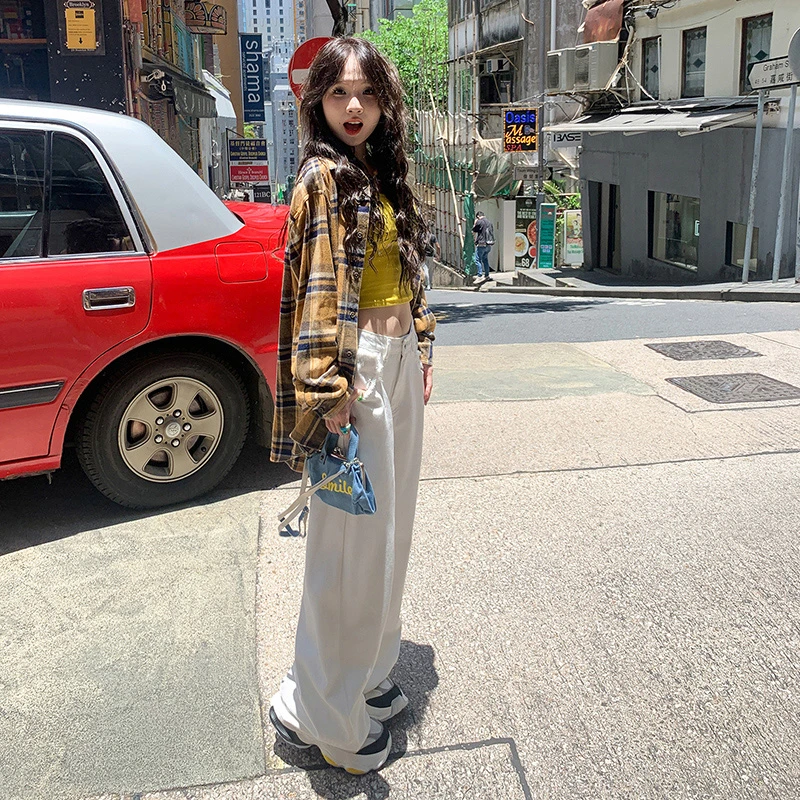 2025春季好货春季新款柠檬黄休闲牛仔裤女直筒宽松阔腿拖地慵懒风