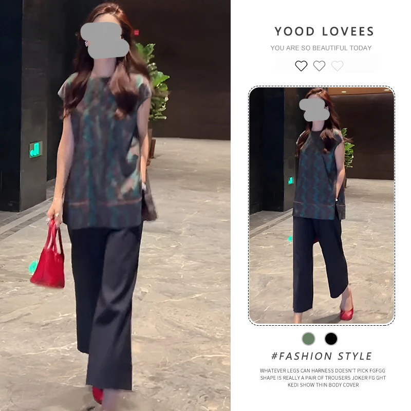 高端洋气减龄复古上衣女2025新款夏季轻盈高腰休闲直筒裤两件套潮