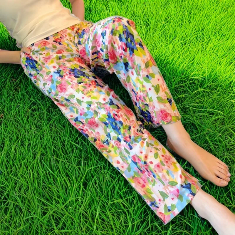 女士春秋垂感宽松绵绸显瘦休闲直筒长裤夏季裤子时尚凉快薄款棉绸