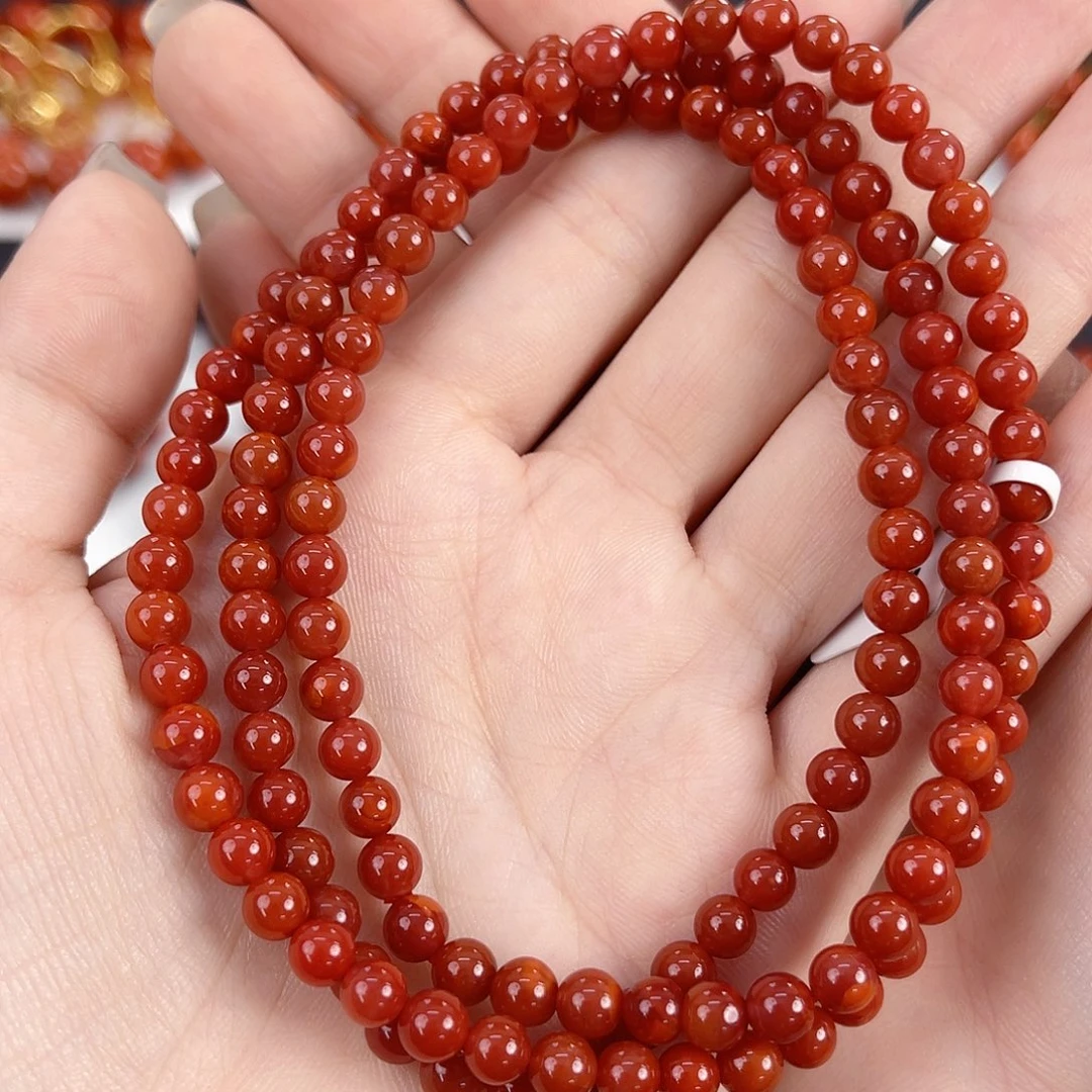 南红玛瑙未镶嵌瓦西牛血锦红5mm多圈