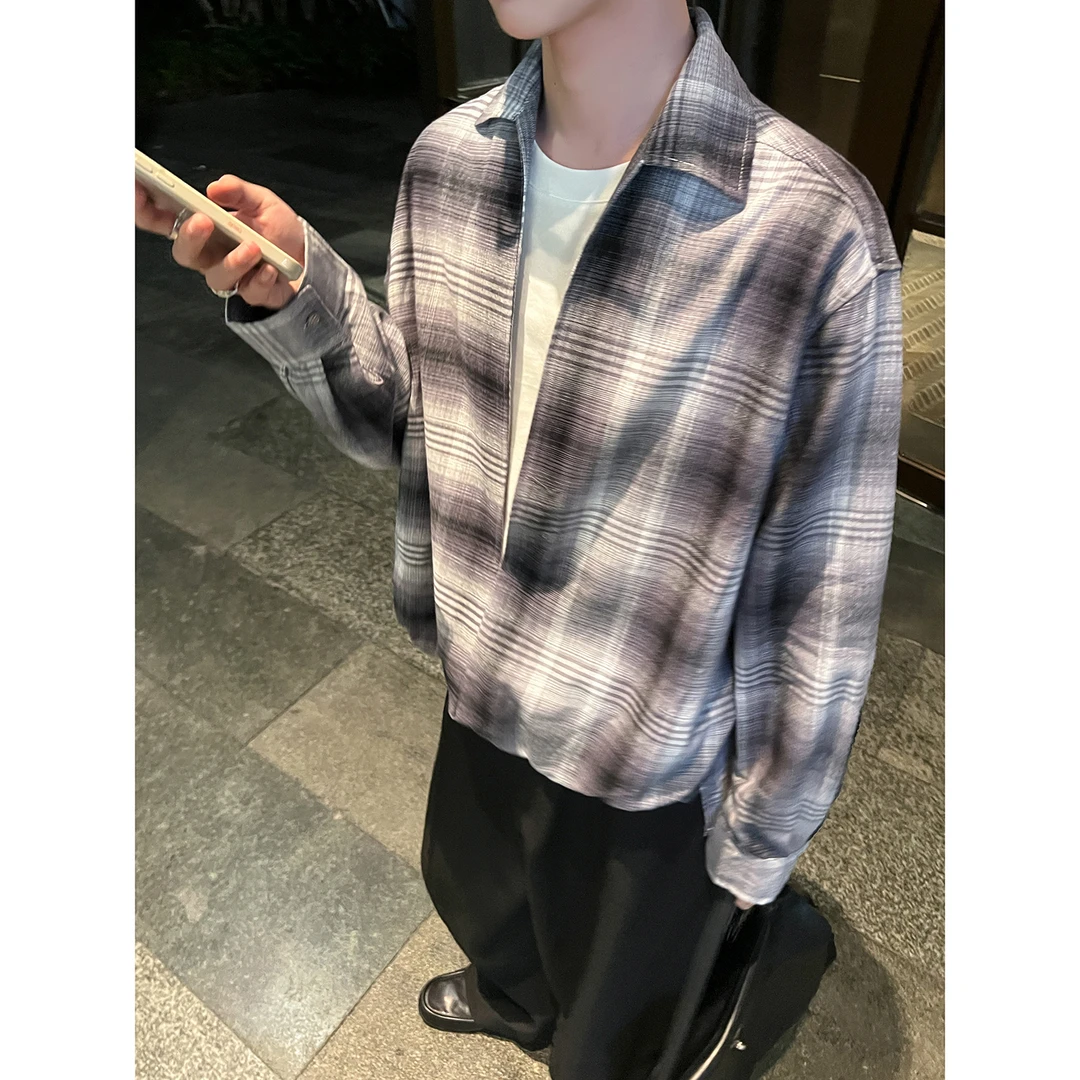 高林凡 格子衬衫假两件长袖衬衫男女高级感宽松百搭防晒百搭衬衣
