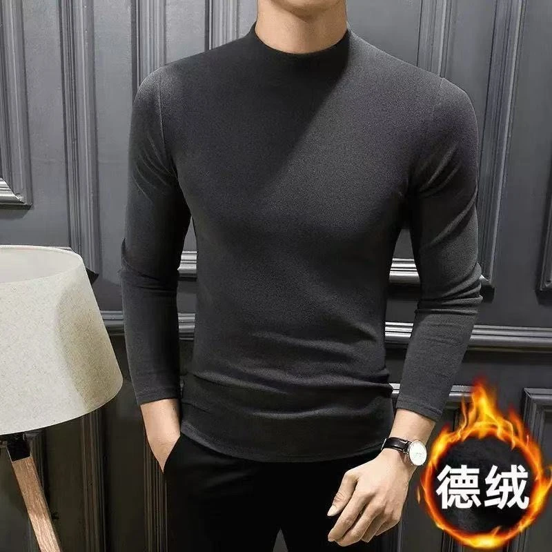 【买一送一】半高领百搭长袖针织高领毛秋冬内搭男士加绒打底秋冬季