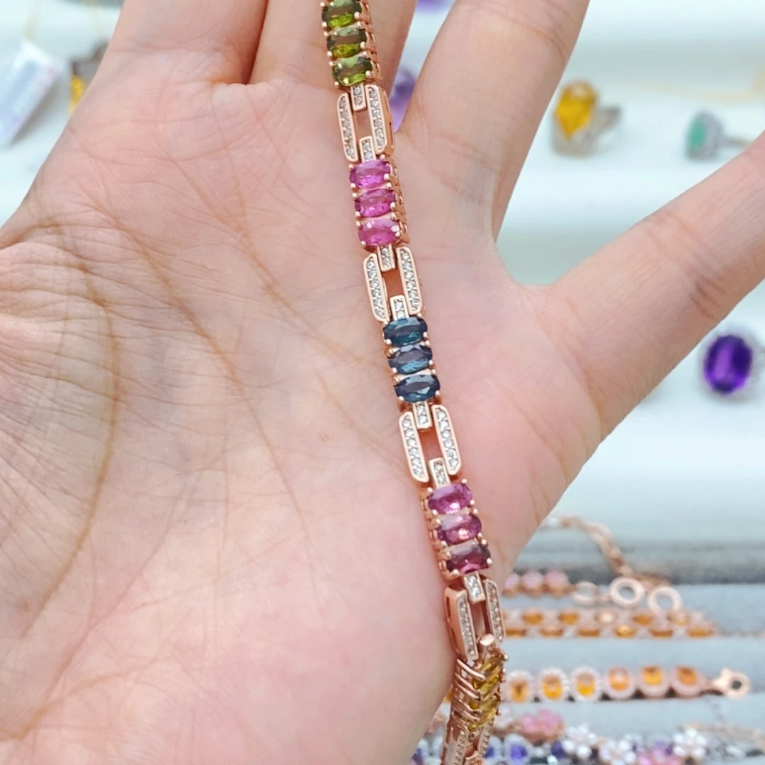 银S925镶嵌手链碧玺