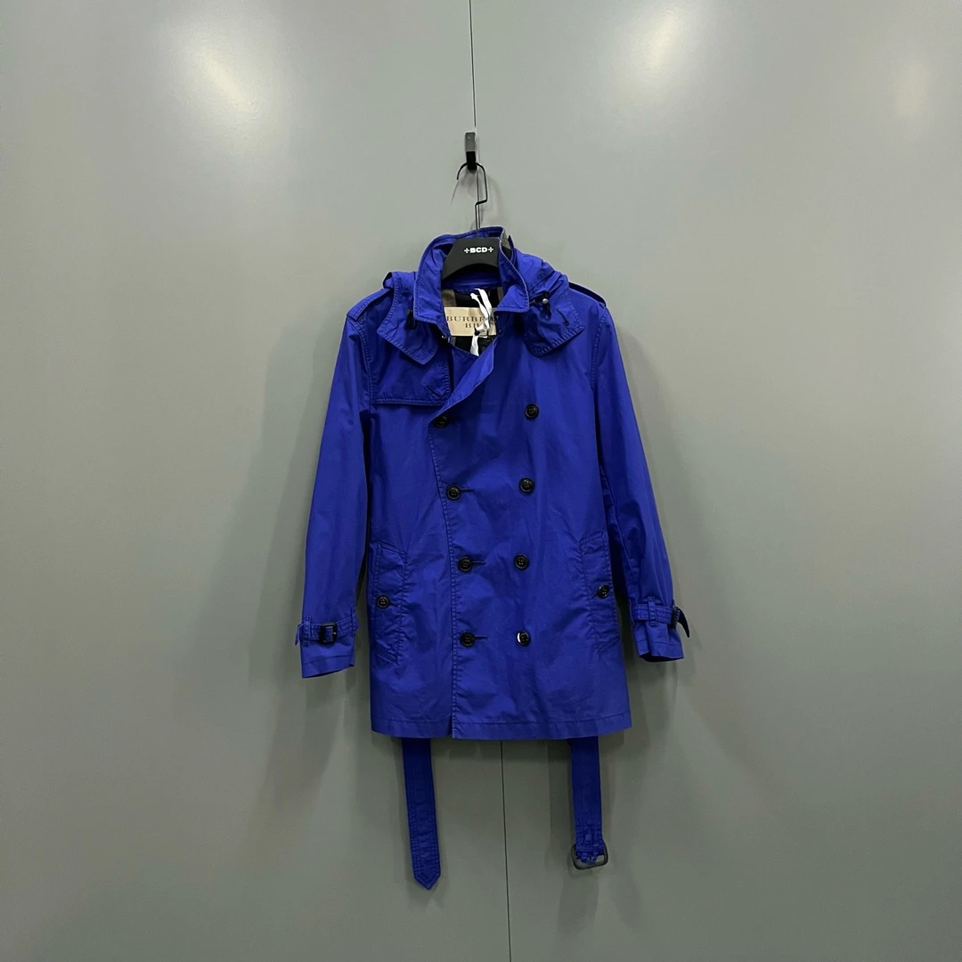 99新 BURBERRY/博柏利 h924  蓝色双排扣风衣 M码/018010