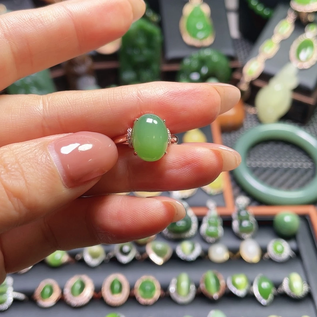 和田玉银S925镶嵌戒指