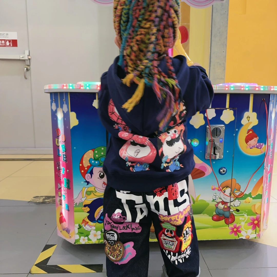 【yo优】定制甜甜圈时尚儿童潮牌宽松百搭卡通牛仔裤