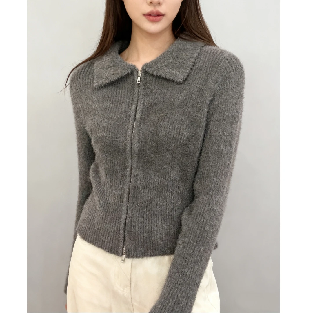 【Montendre】秋冬新款 H 翻领双拉链简约短款上衣氛围感穿搭针织衫