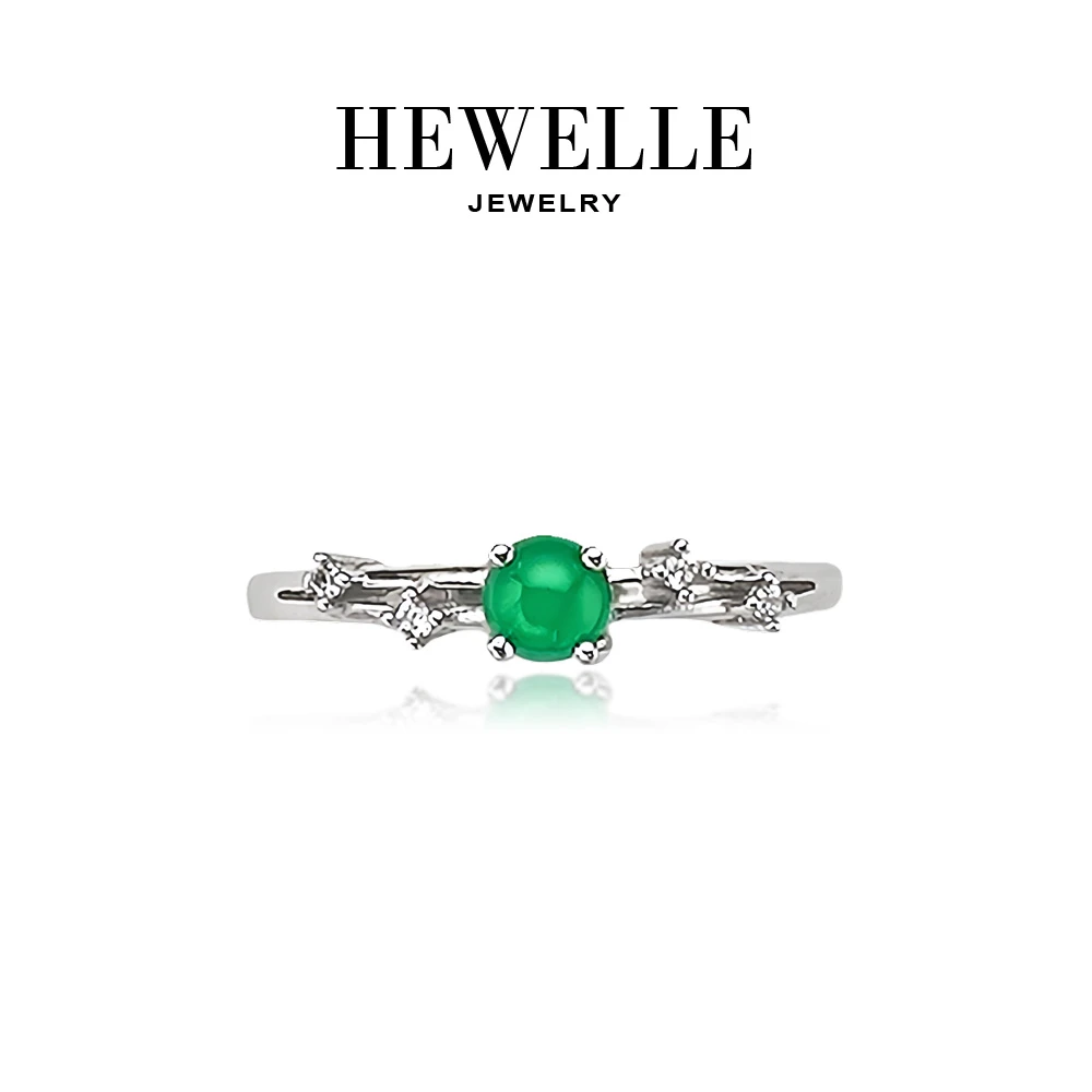 HEWELLE 翡翠戒指新中式首饰气质简约银戒精致时尚精美