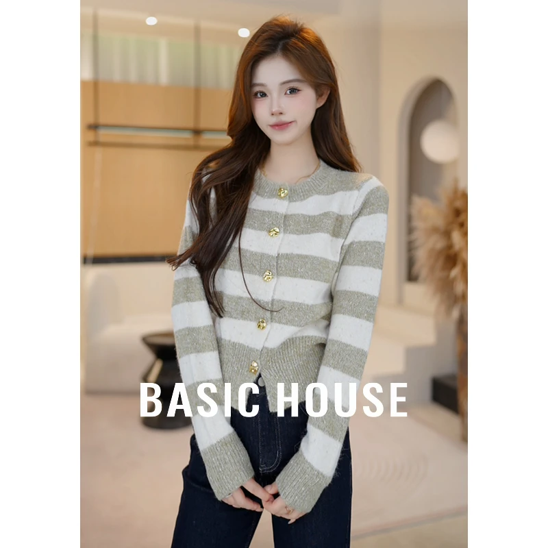 Basic House/百家好撞色条纹羊毛针织衫新款气质上衣B1195B55B82