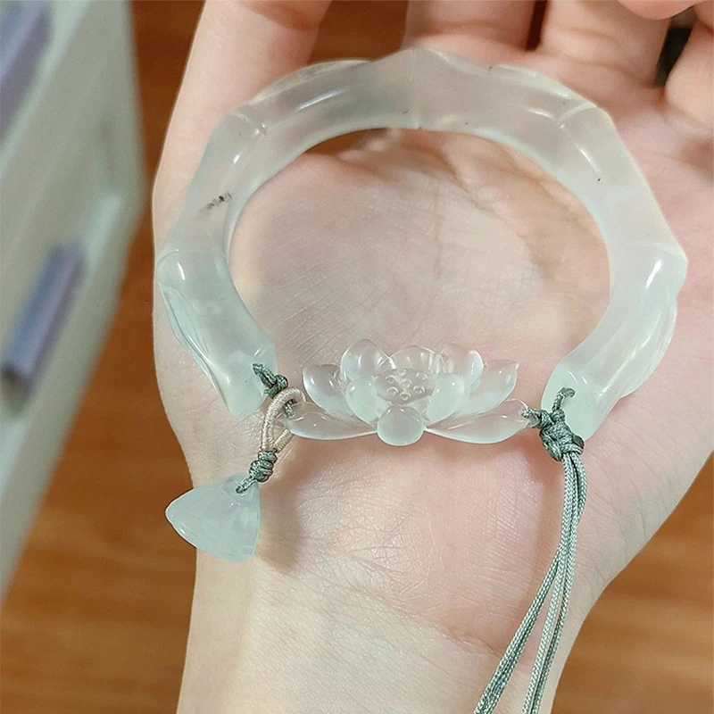 铜合金塑料手镯清心诀高级感新中式白月光高级冰透莲花小众手镯清