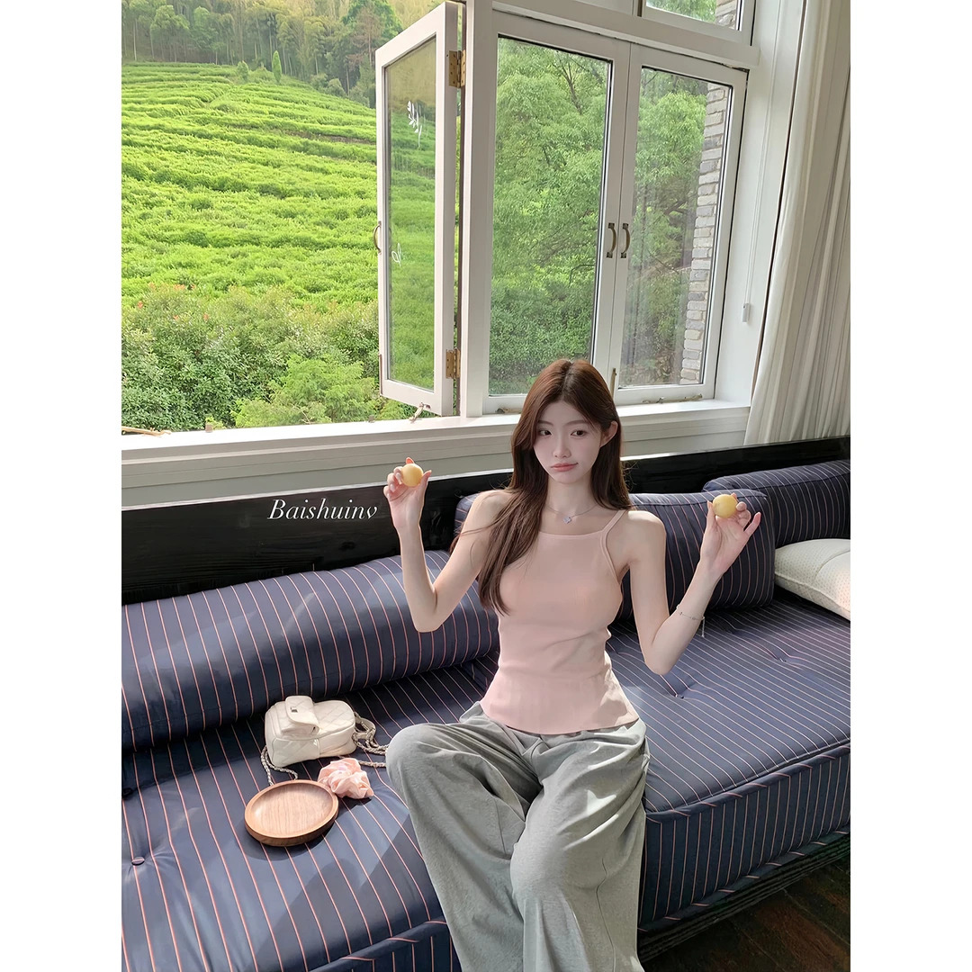 白水女 卡布奇诺 蝴蝶结露背针织衫夏薄款修身温柔纯欲B50550581