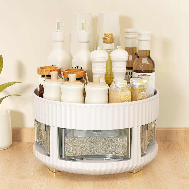 厨房旋转调料盒一体多格调味料佐料收纳台面调料油盐酱醋瓶置物架