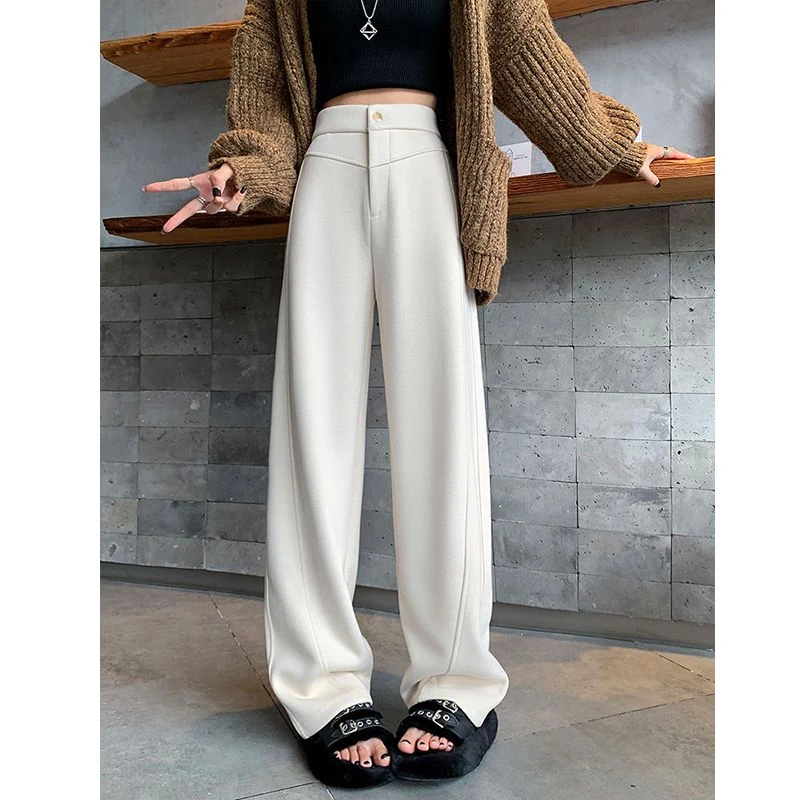 阔腿毛呢休闲裤女秋冬2025新款加厚裤子宽松垂感慵懒直筒拖地长裤