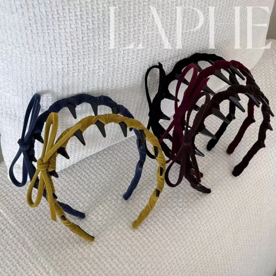LAPHE 韩系丝绒高颅顶复古波浪蝴蝶结发箍防滑压发发卡头箍女