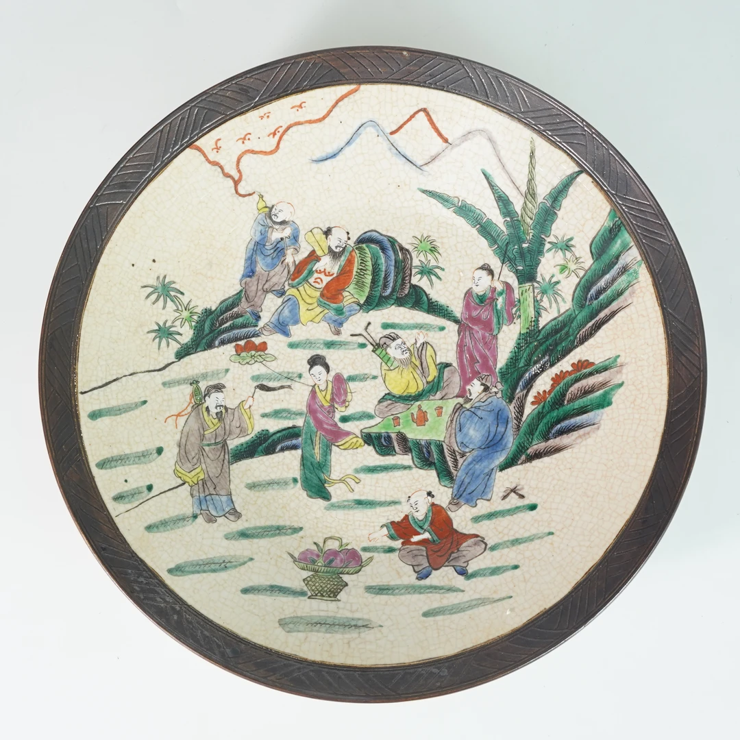 LABC251028008【十竹斋】清光绪八仙人物哥釉五彩赏盘