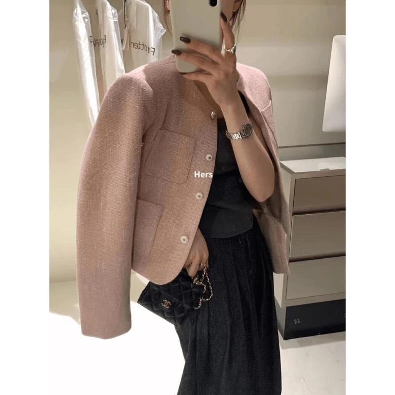 高级感气质小香风女士外套春秋款韩系简约百搭短款上衣