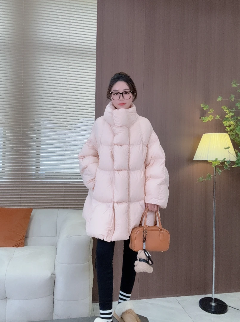【甜心泡芙】冬季时尚简约中长立领加厚泡芙款90白鸭绒羽绒服