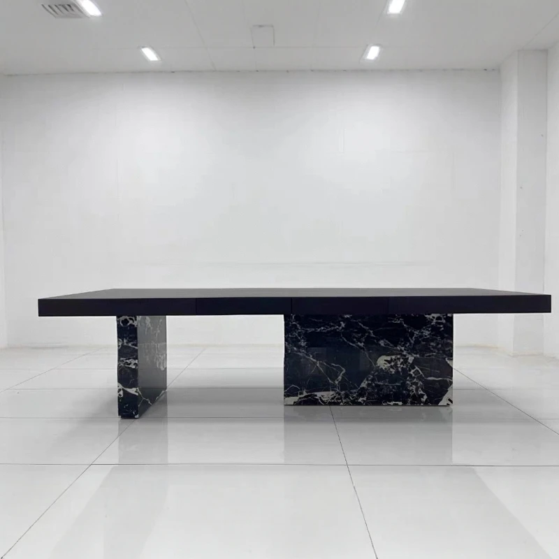 意式简约复古包豪斯风岩板餐桌椅组合大户型岛台茶桌长方形设计师