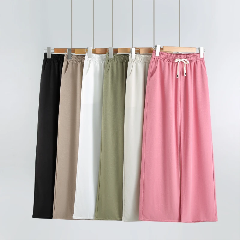 夏季薄款高腰垂感阔腿女裤休闲时尚拖地直筒设计