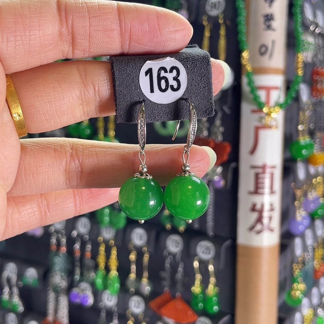 翡翠银S925镶嵌耳饰163