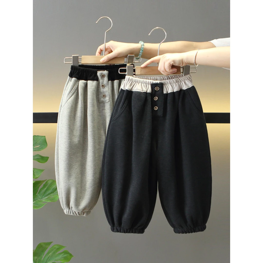 儿童冬装加绒灯笼裤2025新款男童冬季休闲卫123女童加绒外穿裤子