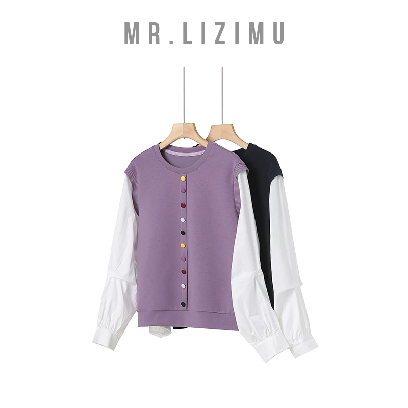 李子木先生卫衣假两件设计彩扣卫衣2025新款显瘦时尚好看卫衣春装