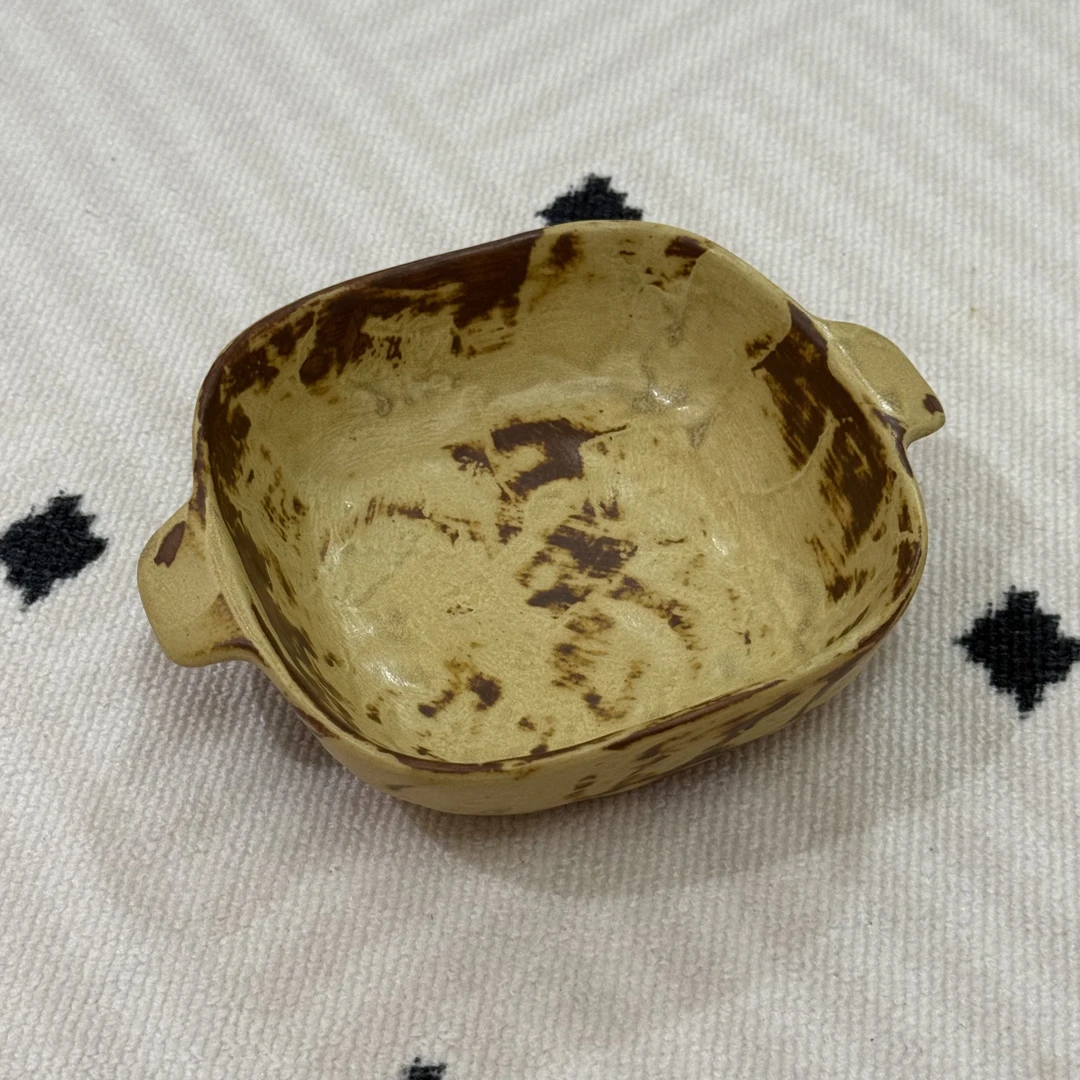 焦野小黄油方盘做旧复古手作5英寸双耳甜品盘