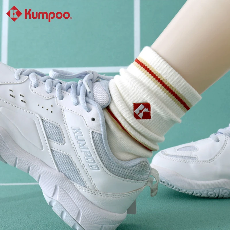 KUMPOO/薰风羽毛球堆堆袜春夏薄款ins中筒跑步米白色毛巾底防臭袜