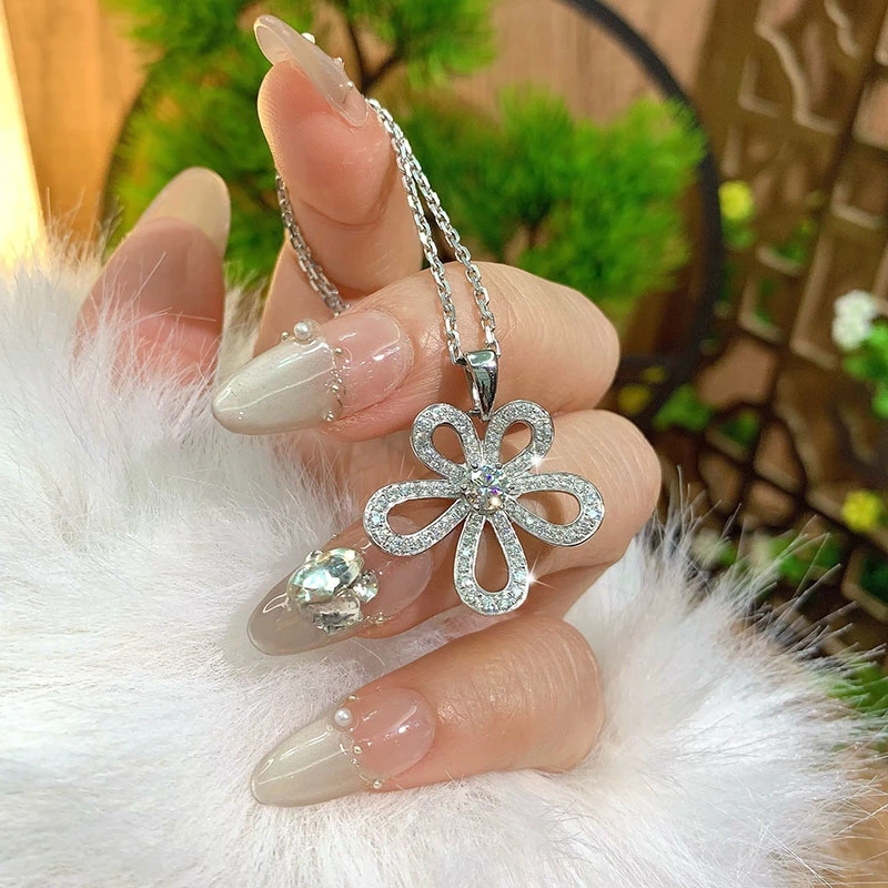 铂金项链吊坠pt950铂金吊坠格桑花女款气质莫桑钻项链大花挂坠