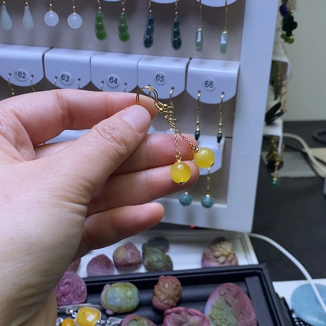 蜜蜡银S925镶嵌耳饰