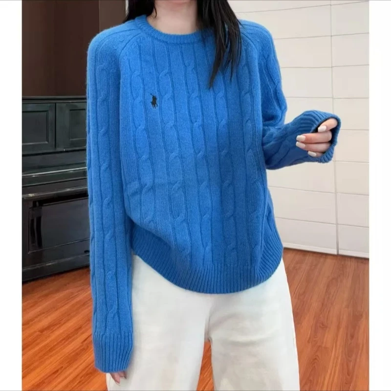 刺绣修身型宽松型圆领常规衫打底衫针织加厚女装百搭秋冬长袖网红