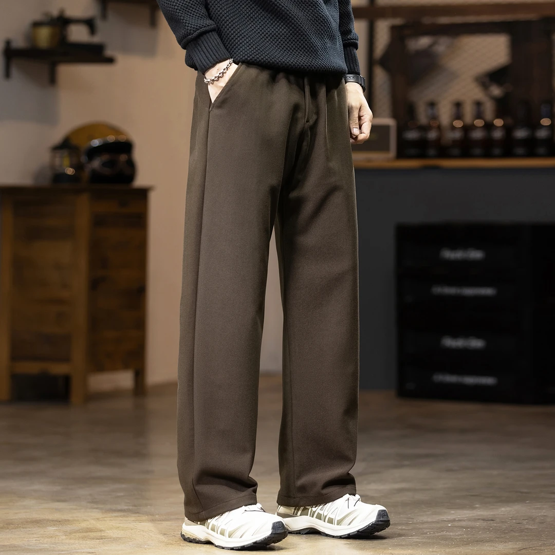 MR.MUDI/穆迪先生美式复古重磅老爹裤2025新款松紧腰混纺毛呢垂感