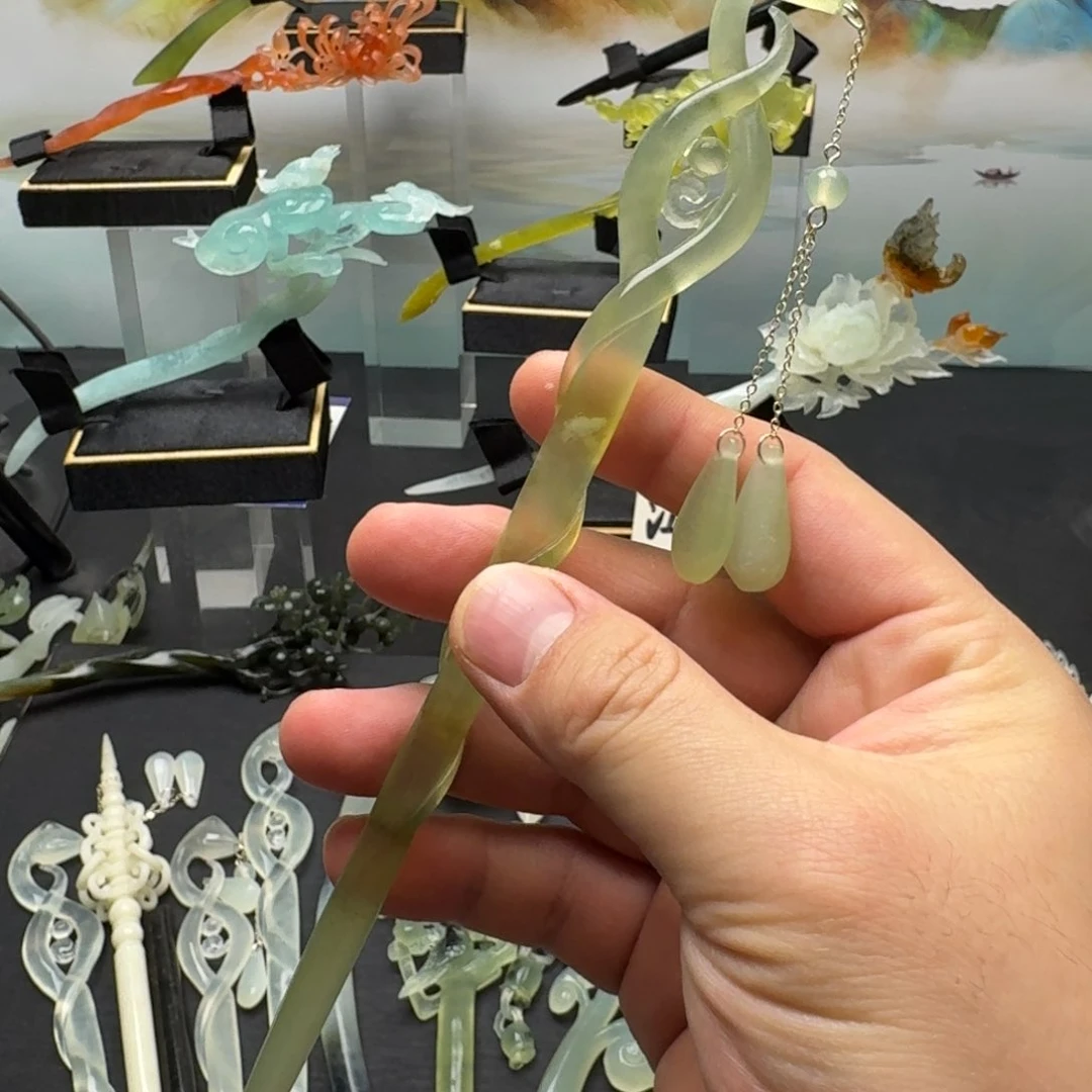 岫玉发饰未镶嵌明君玉簪就是好看